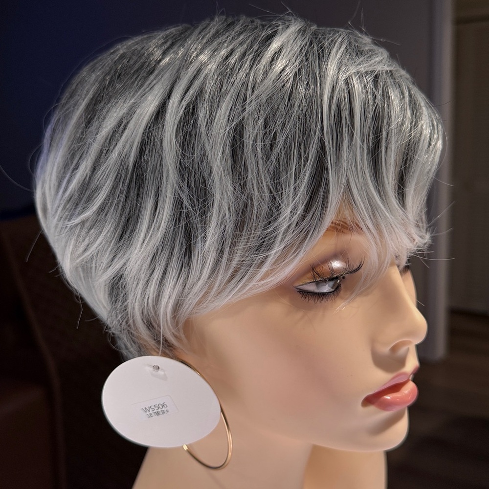 HAIR, Pixie with bangs, Straight, Gray/Silver